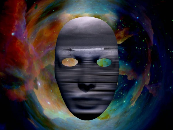 Masker Met Het Beeld Van Kust Kleurrijk Universum Achtergrond — Stockfoto