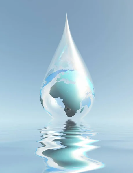 Planet Earth Water Drop Rendering — Stock Photo, Image