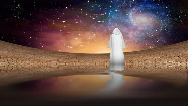 Пустеля Галактичне Небо Блукаючою Фігурою — стокове фото