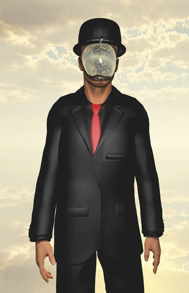 Mannen Mörk Kostym Dolt Ansikte — Stockfoto