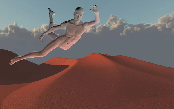 Figura Saltando Escena Del Desierto — Foto de Stock