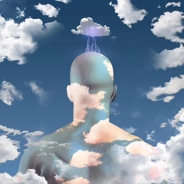 Чоловік Голову Хмарах — стокове фото