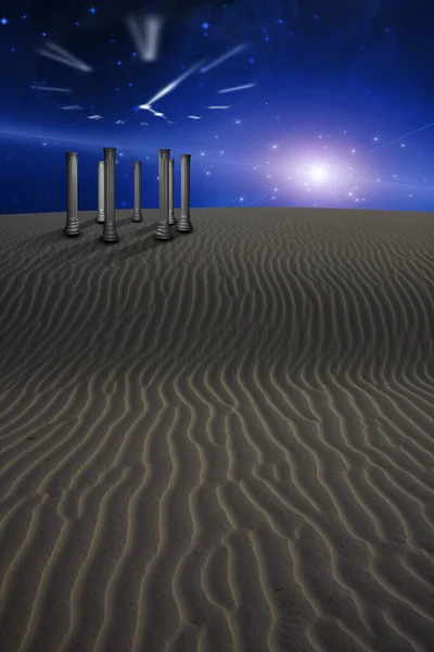 Cena Deserto Com Templo Imagem Relógio — Fotografia de Stock