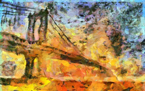 Puente Manhattan Pintura Digital Colores Apagados Renderizado — Foto de Stock