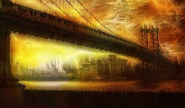 Nyc Bridge Pintura Atardecer — Foto de Stock