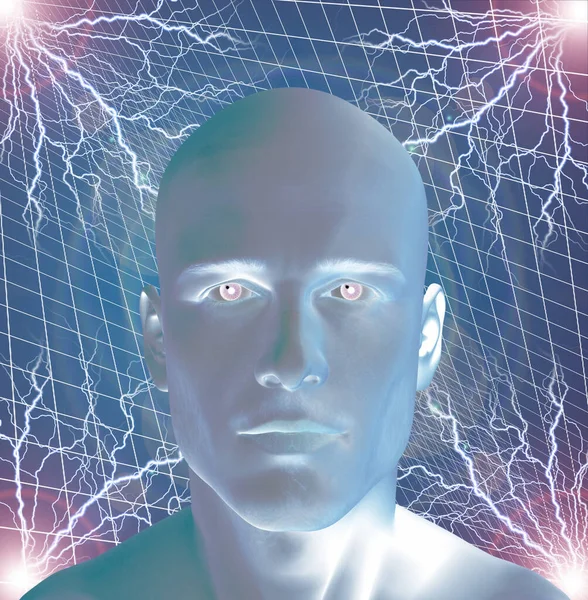 Der Mensch Surreal Mit Elektrizität Rendering — Stockfoto