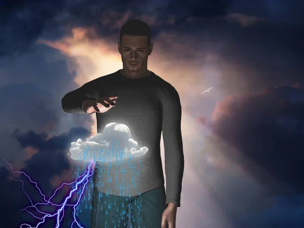 Man Power Raincloud Lightning — Foto Stock
