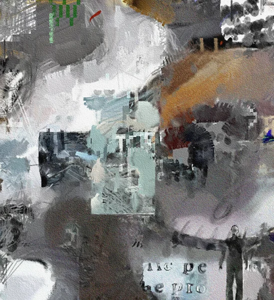 Pintura Abstrata Complexa Texto Pinceladas Silhueta Masculina Cara Relógio — Fotografia de Stock