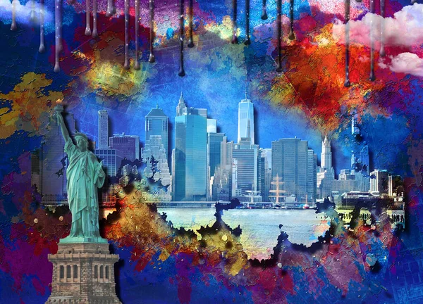 New York Panorama Moderne Kunst Rendering — Stockfoto