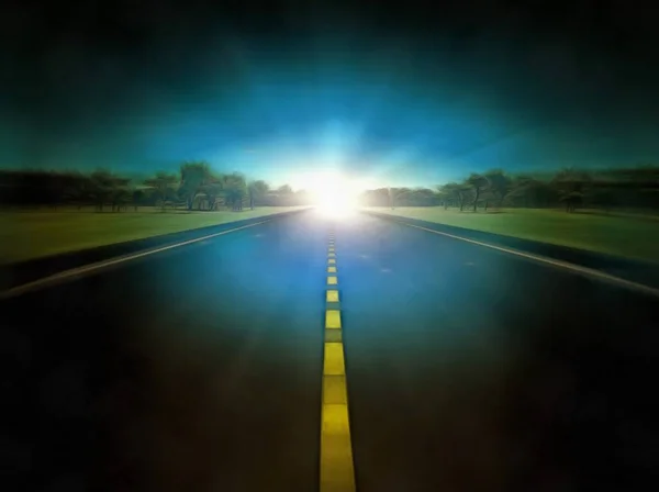 Empty Road Shining Light Rendering — Stock Photo, Image