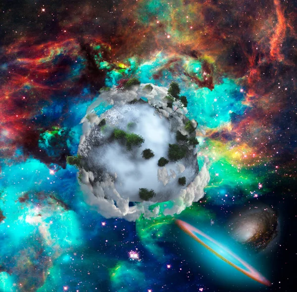 Abstract Exoplanet Nebulae Stars Galaxies Vivid Colors — Stock Photo, Image