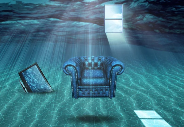 Submerged Living Room Rendering — ストック写真
