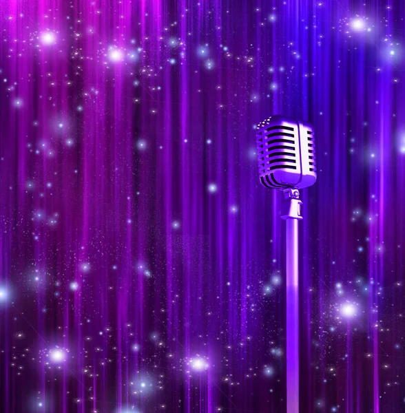 Classic Microphone Colorful Curtains — Stock Photo, Image