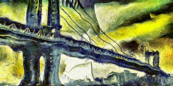 マンハッタン橋の絵 油絵具 — ストック写真
