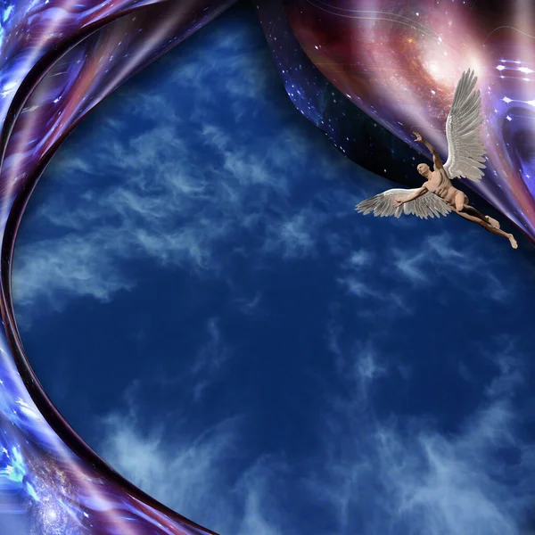 Sky Warped Space Naked Man Wings Represents Angel — Stock Photo, Image
