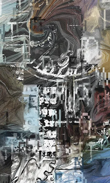 Komplex Abstrakt Målning Text Penseldrag Och Klockansikte — Stockfoto