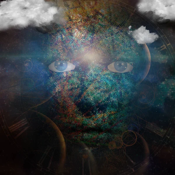 Темне Барвисте Людське Обличчя Літер Хмарами — стокове фото