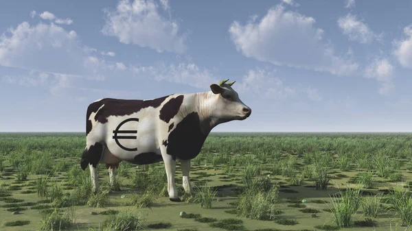 Cow Euro Sign Rendering — Stock Photo, Image