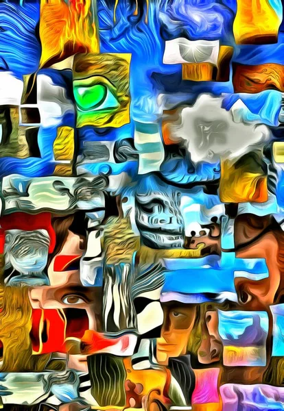 Complex Surreal Painting Geomertic Elements Eye God Flames Fire Chess — Stock Photo, Image