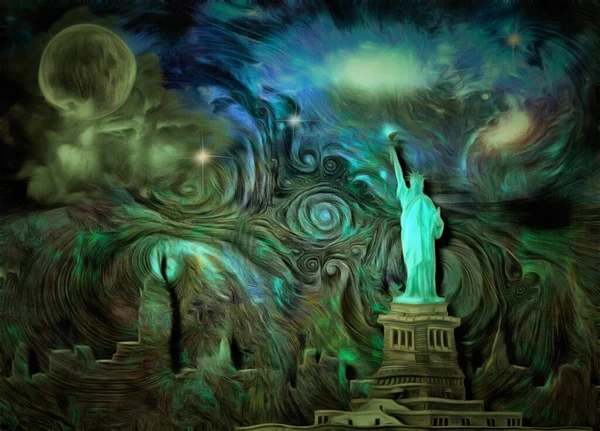 Surreal Painting Liberty Statue Manhattan — Stock Photo, Image