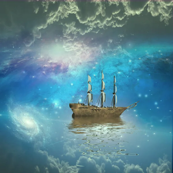 Segelschiff Segelt Durch Die Sterne — Stockfoto