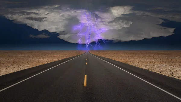 砂漠の嵐の中で空の道 3Dレンダリング — ストック写真