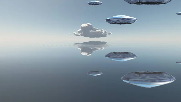 Flying Saucers Water Surface — Stock Photo, Image