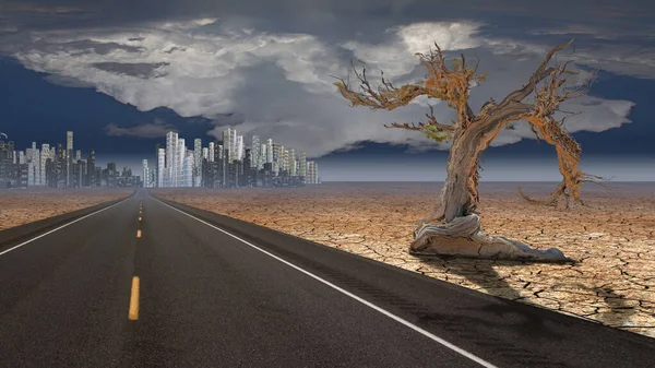 Autopista Del Desierto Ciudad Renderizado — Foto de Stock