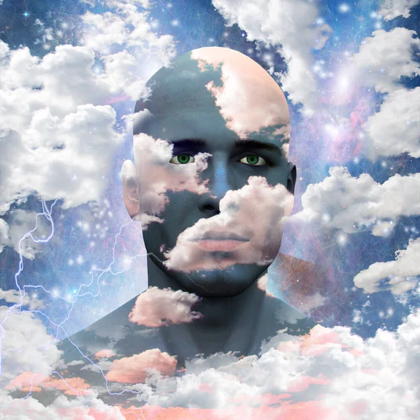 Mans Head Clouds Rendering — 图库照片