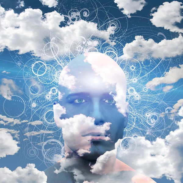 Mans Head Clouds Rendering — Stock Photo, Image