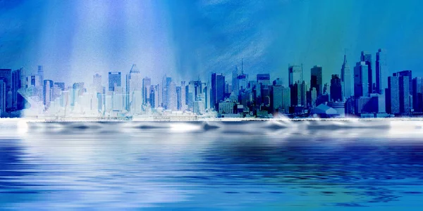 Modern Art Manhattan New York Panorama Vivid Blue Colors Rendering — Foto de Stock