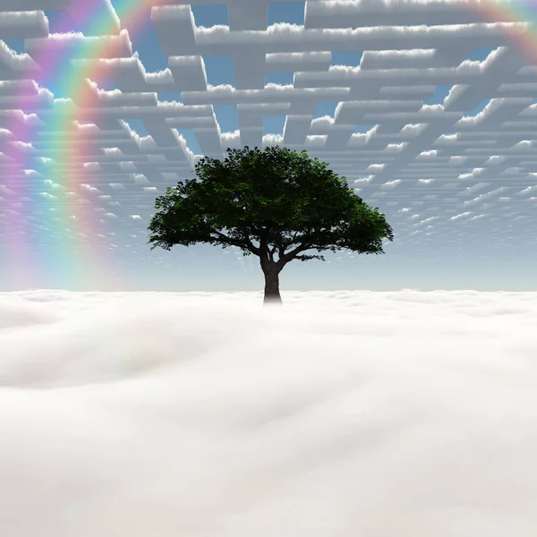 Green Tree Field Clouds Rendering — Stock Photo, Image