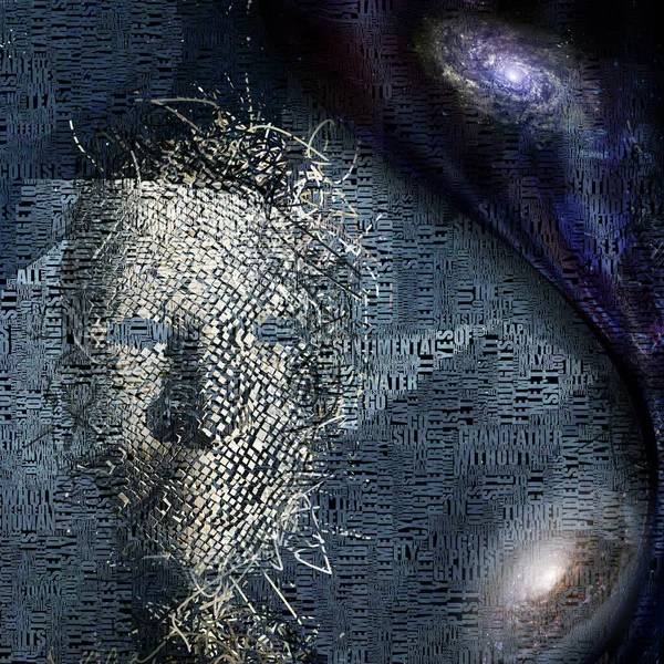 Сюрреалізм Маска Обличчя Людини Кубиків Опалюваний Простір Слова — стокове фото