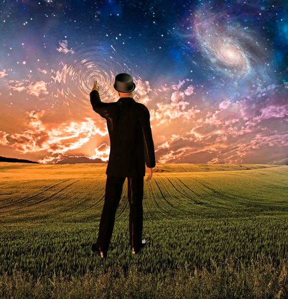 Man Suit Touches Sky Creating Ripples — Stock Photo, Image