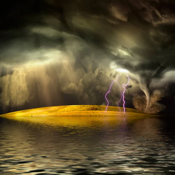 Flooded stormy landscape. 3D rendering
