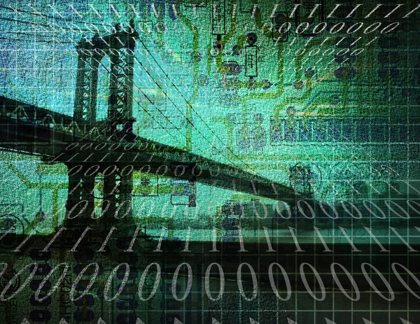 Binární Město Manhattanský Most Vykreslování — Stock fotografie