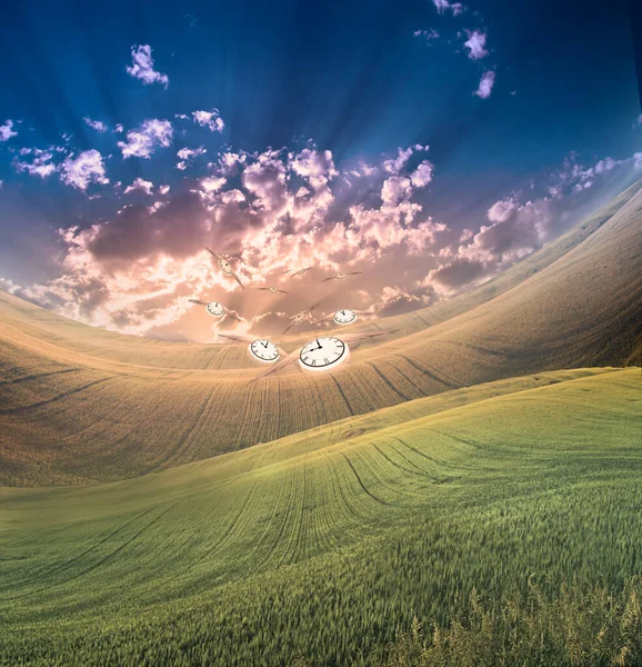 Time Takes Flight Peaceful Landscape Rendering — стоковое фото