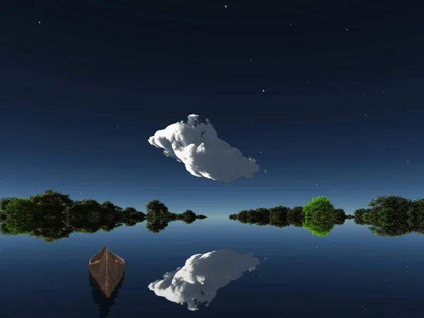 空船漂浮在水面上 3D渲染 — 图库照片