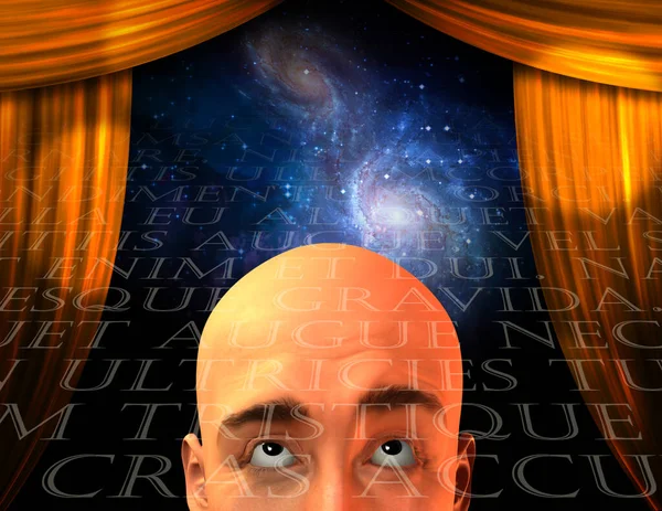 Stage Man Looking Space Latin Text Receding — Stock Photo, Image