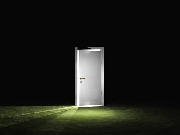 Single Door Emits Light Dark Scene — Stock Photo, Image