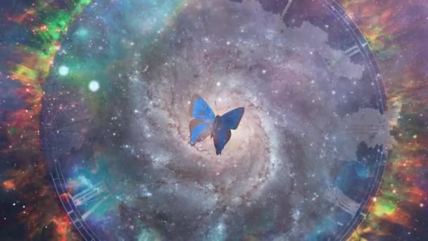 Motýl Galaxie Uvnitř Ohnivého Kruhu — Stock video