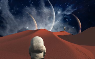 Astronauts on another planet 3D rendering
