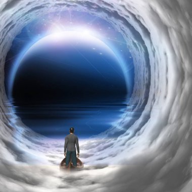 Teknedeki adam bulutlarda süzülüyor.