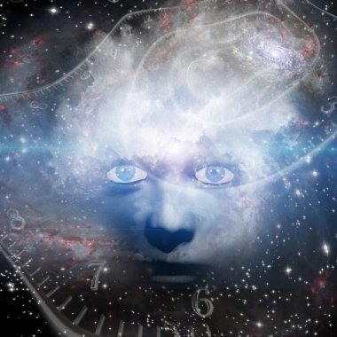 Yüzü uzay boşluğunda. 3B görüntüleme