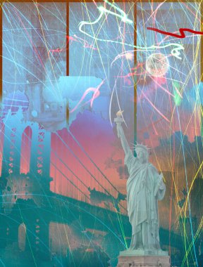 Özgürlük Anıtı 'yla Amerika NYC' de. 3B görüntüleme