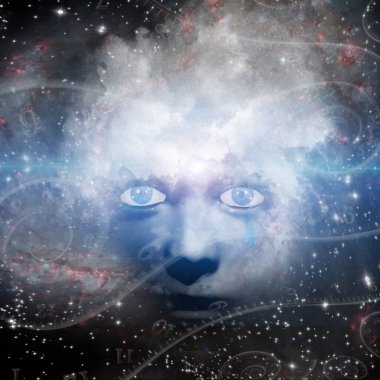 Yüzü uzay boşluğunda. 3B görüntüleme