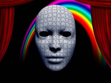 Beyaz maske ve rainbow ile perdeler