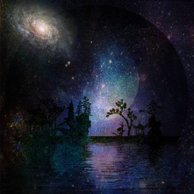 Asya peyzaj siluetleri. 3B görüntüleme