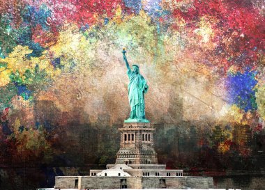 Özgürlük Anıtı 'yla Amerika NYC' de. 3B görüntüleme