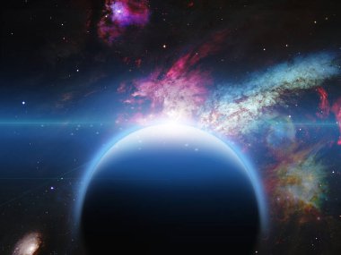 Nebulos iplikleri olan gezegen. 3B görüntüleme